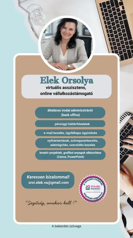 Virtuális asszisztens - online vállalkozástámogató - adminisztráció - vállalkozói háttértámogatás